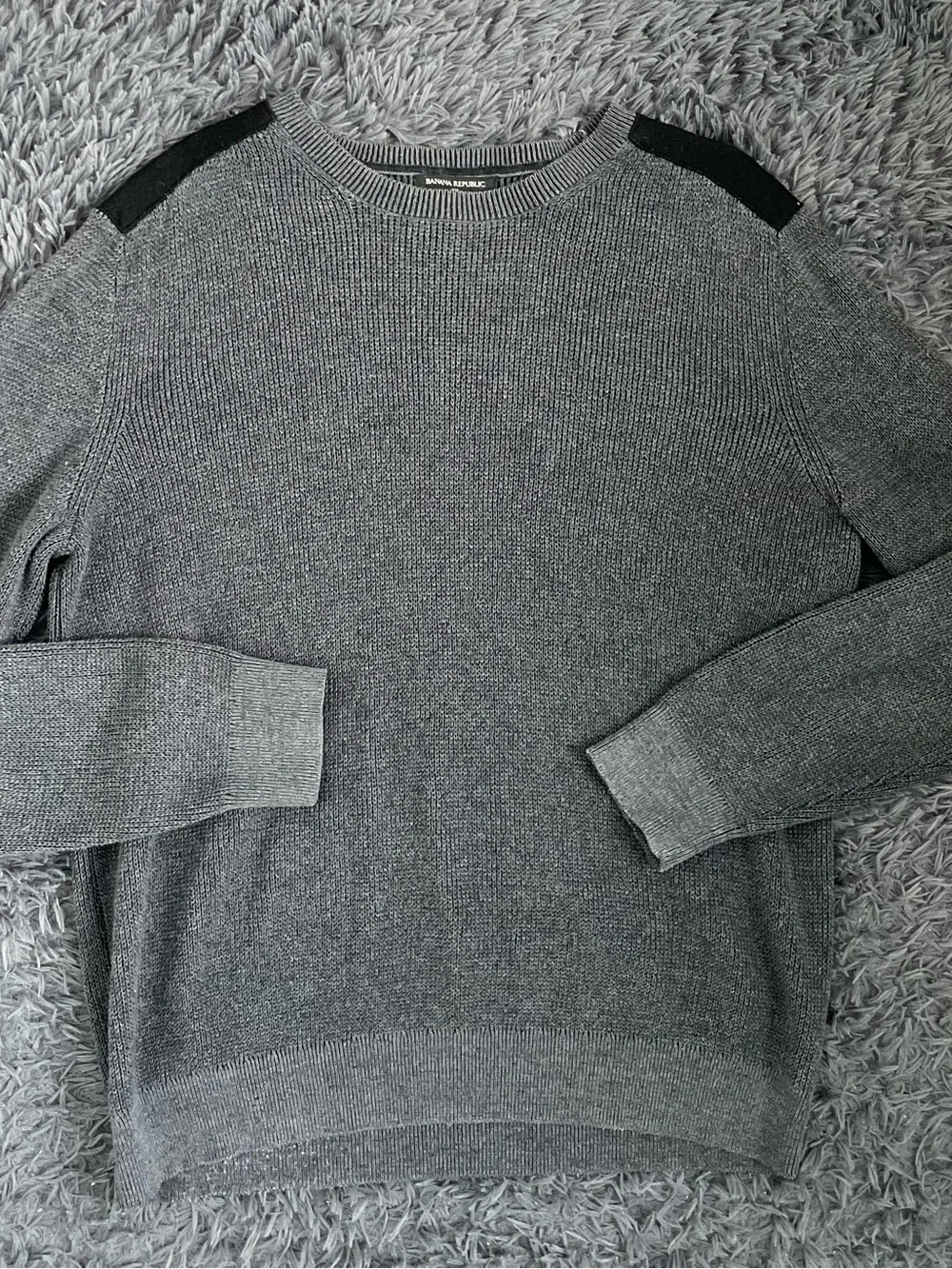 Men Size Large Banana Republic Ribbed Sweater Heather Gray Cotton Merino Wool